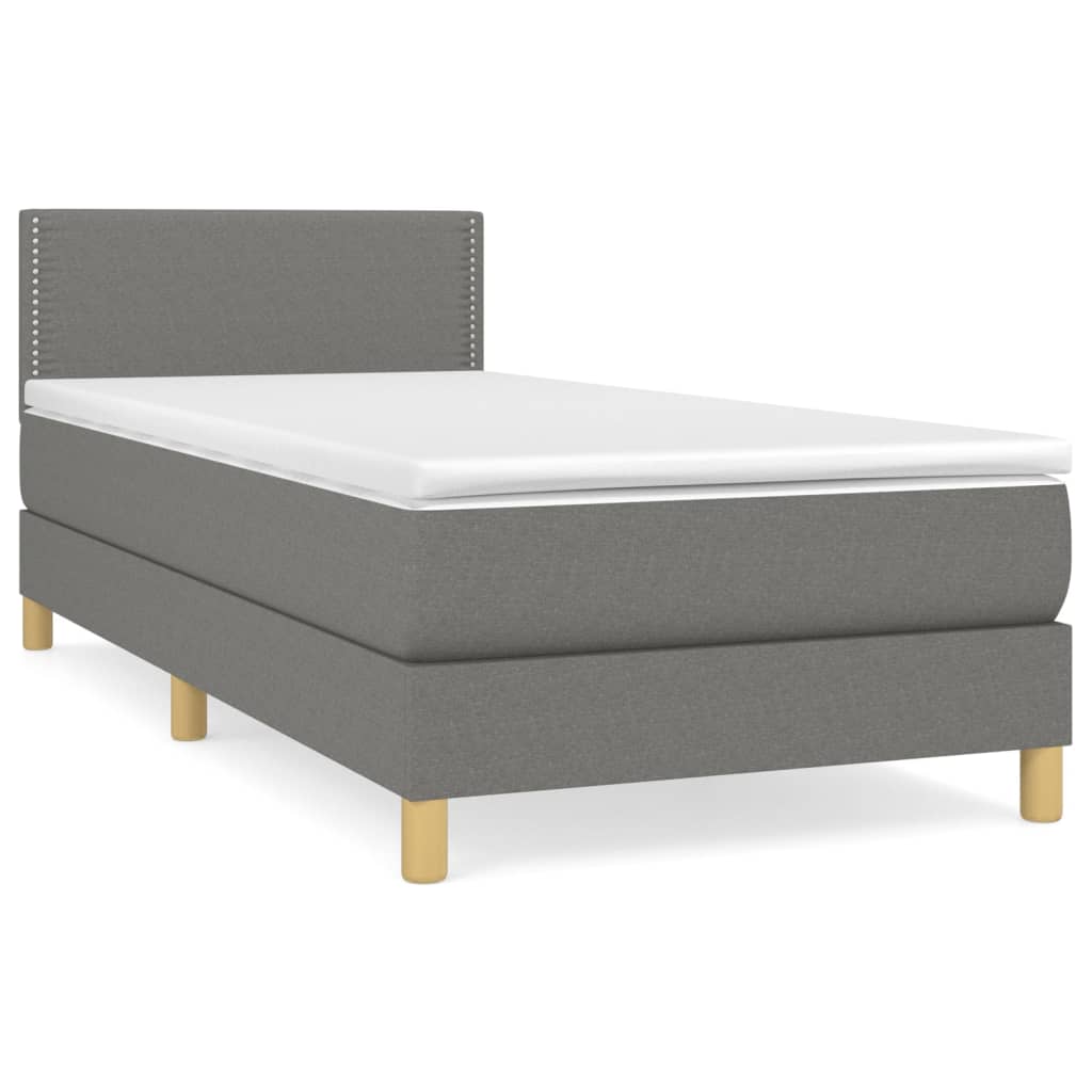 vidaXL Boxspringbett mit Matratze Dunkelgrau 100x200 cm Stoff - Image 2