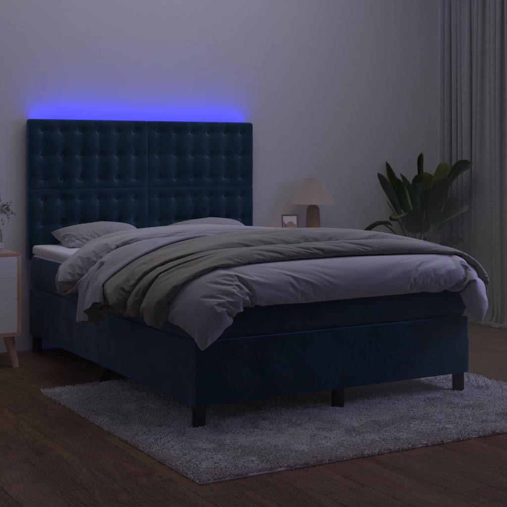 vidaXL Boxspringbett mit Matratze & LED Dunkelblau 140x200 cm Samt - Image 4