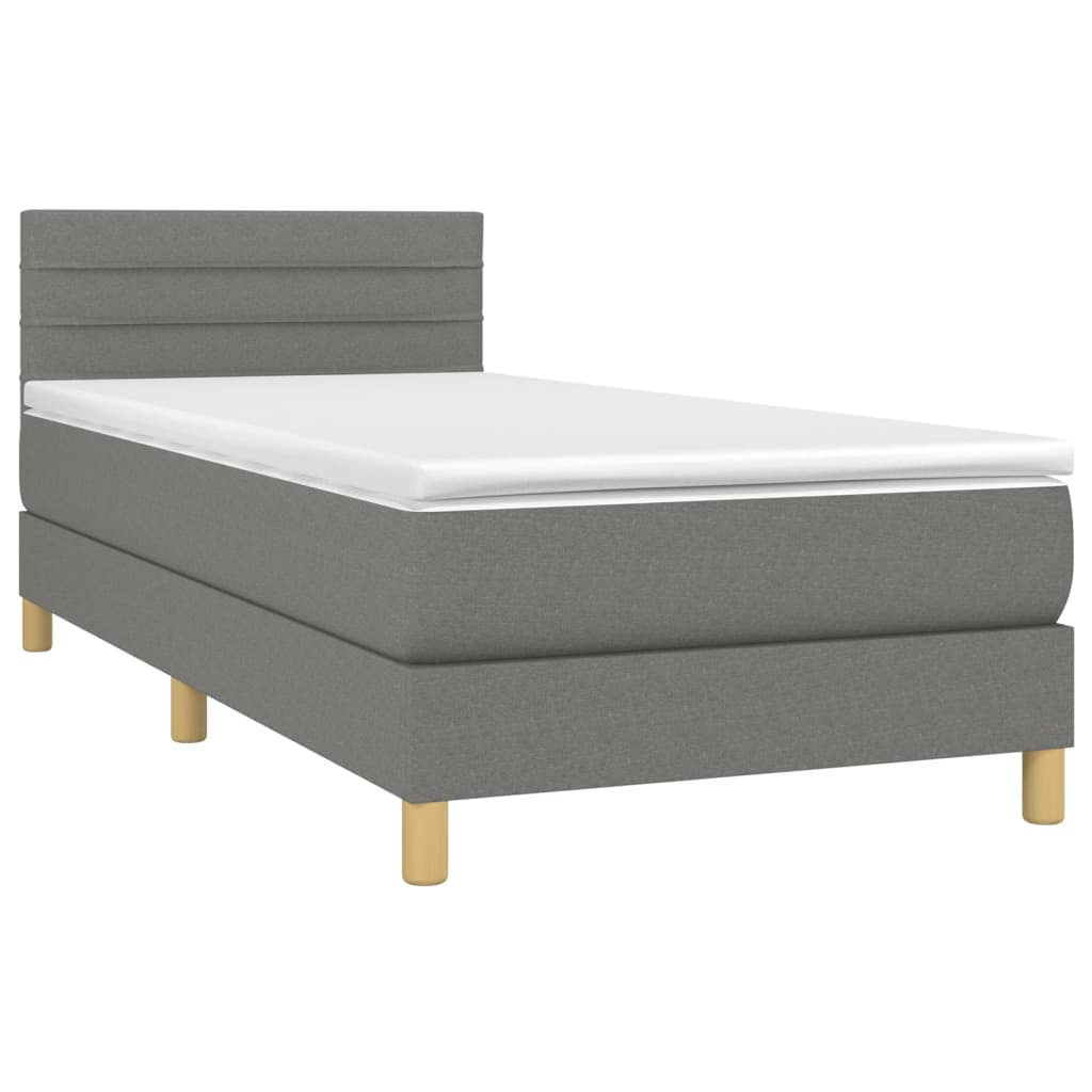 vidaXL Boxspringbett mit Matratze Dunkelgrau 100x200 cm Stoff - Image 3