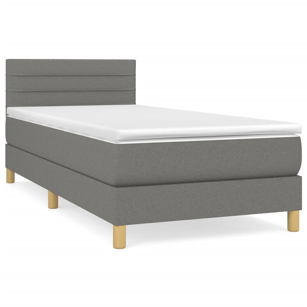 vidaXL Boxspringbett mit Matratze Dunkelgrau 100x200 cm Stoff - Image 2