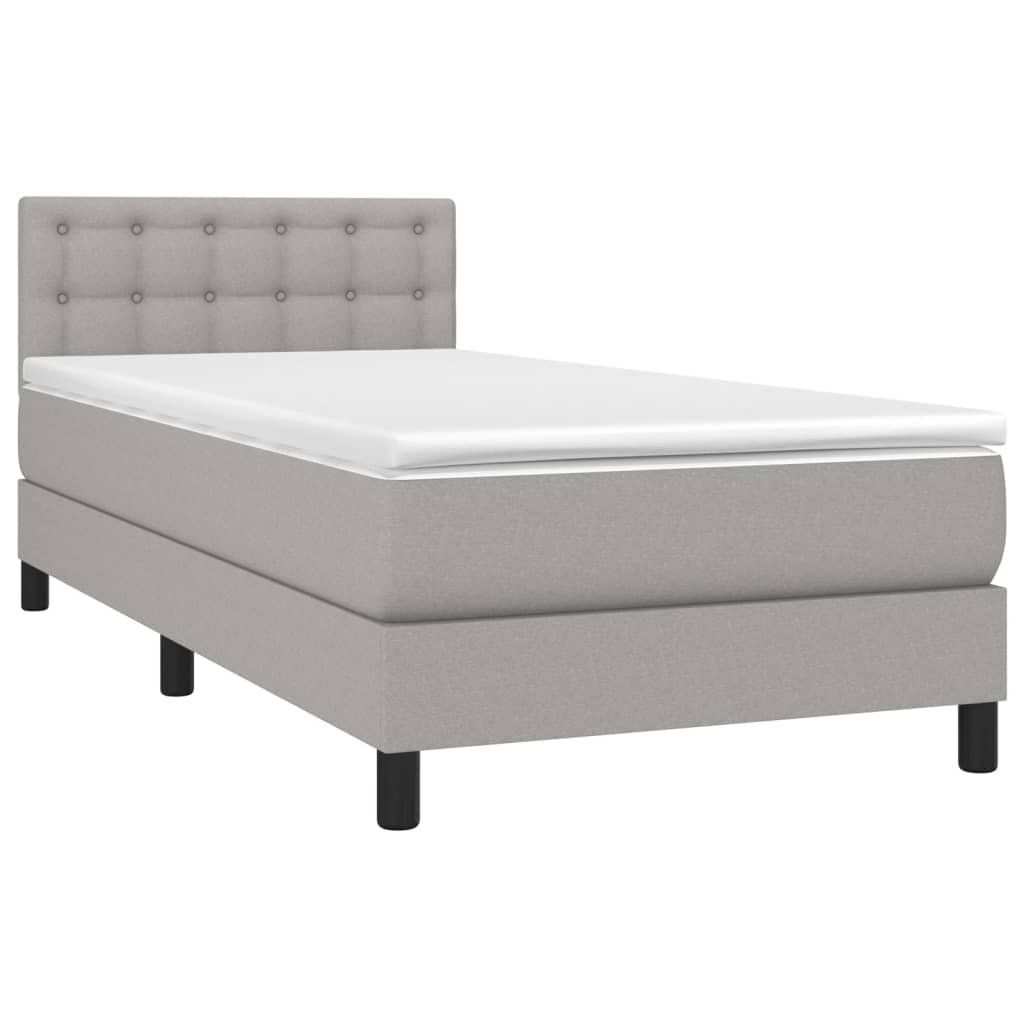 vidaXL Boxspringbett mit Matratze & LED Hellgrau 90x190 cm Stoff - Image 3
