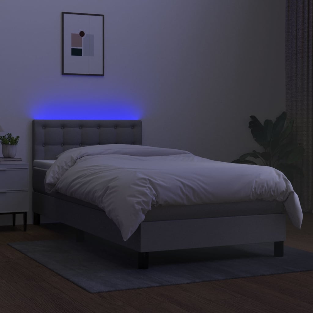 vidaXL Boxspringbett mit Matratze & LED Hellgrau 90x190 cm Stoff - Image 4