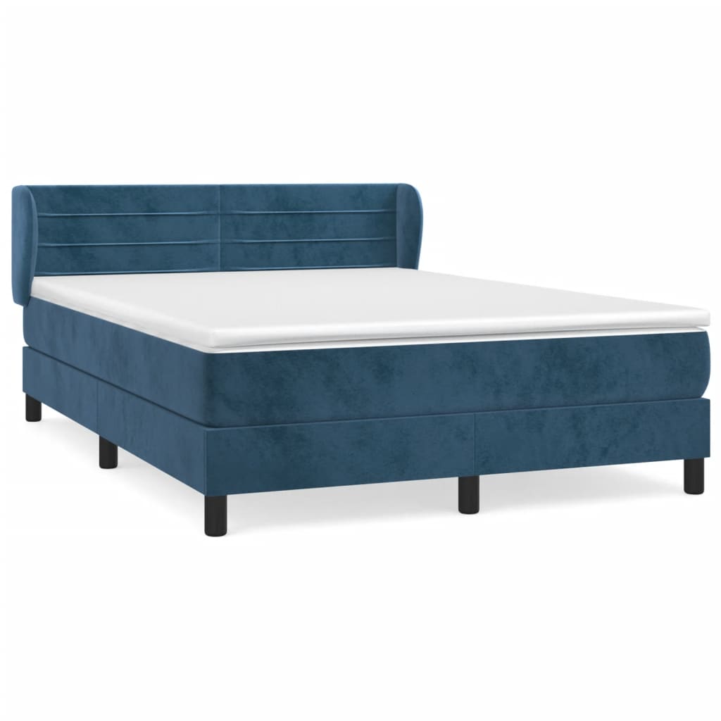 vidaXL Boxspringbett mit Matratze Dunkelblau 140x190 cm Samt - Image 2