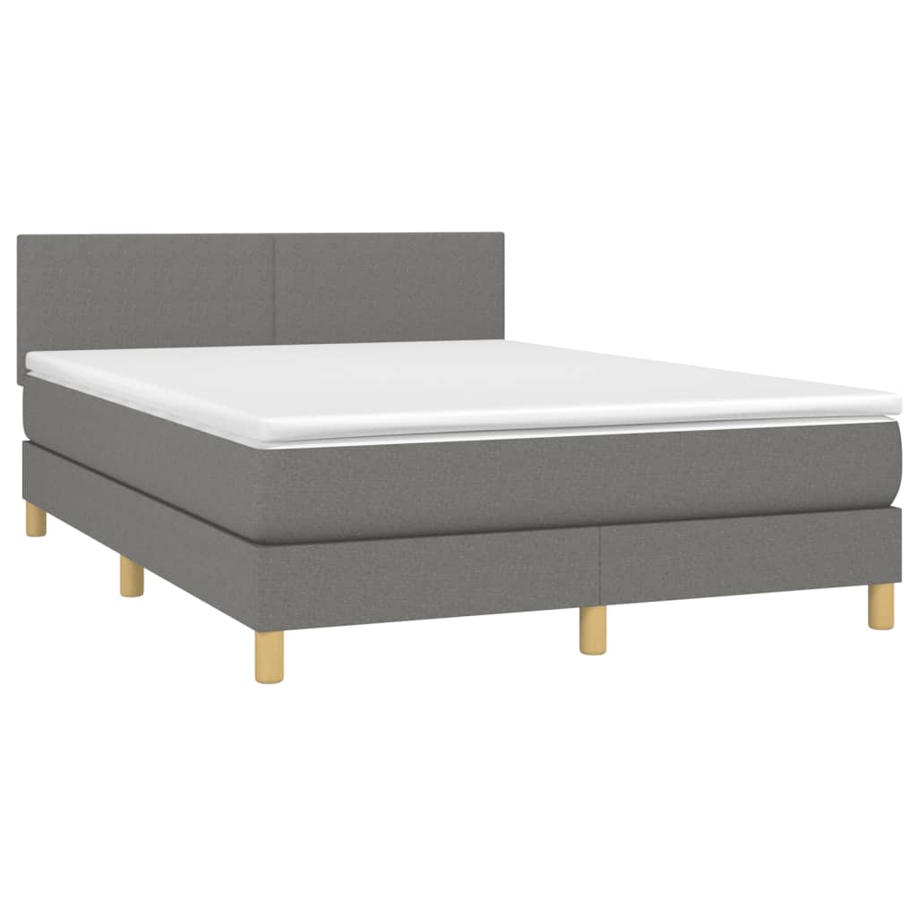 vidaXL Boxspringbett mit Matratze & LED Dunkelgrau 140x200 cm Stoff - Image 3