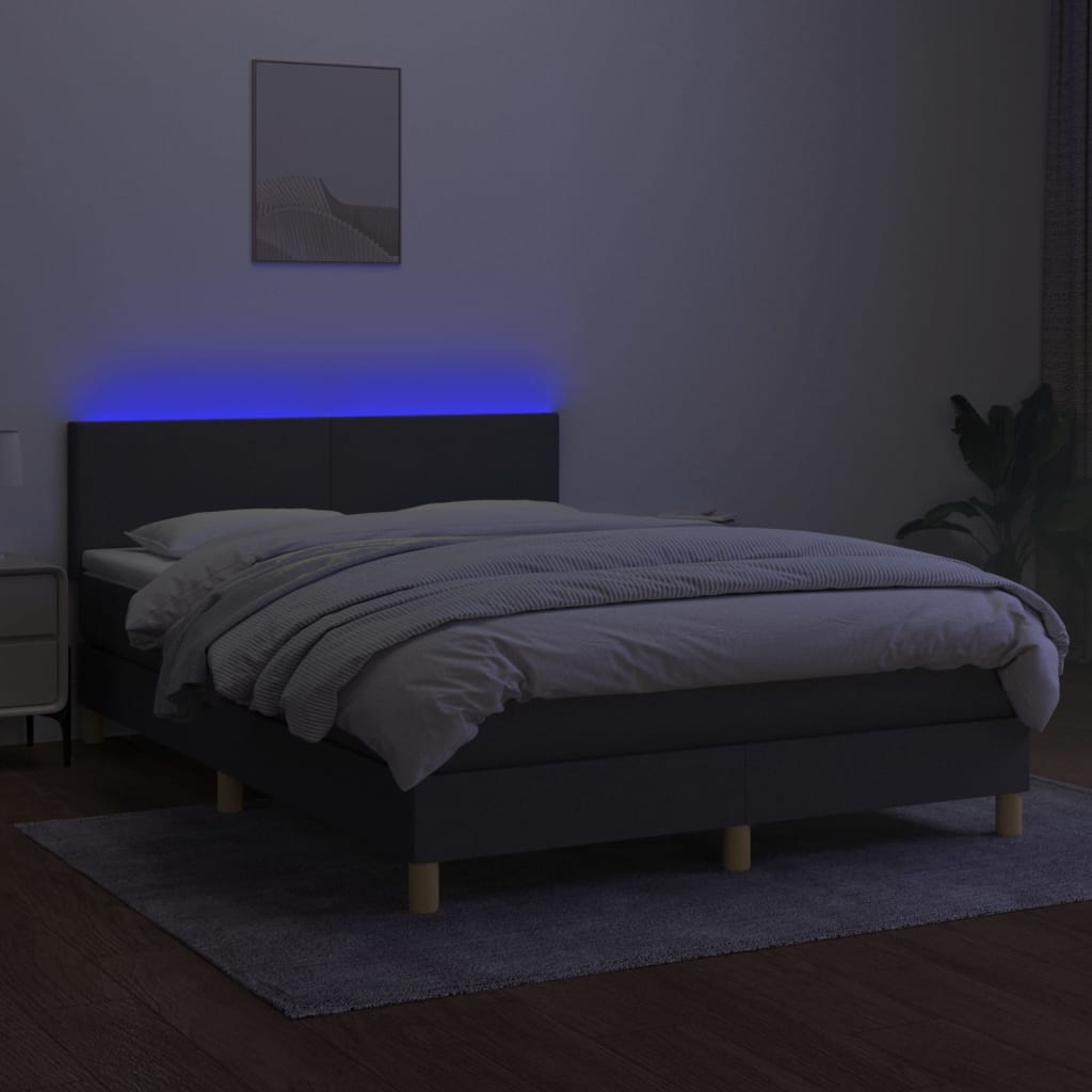 vidaXL Boxspringbett mit Matratze & LED Dunkelgrau 140x200 cm Stoff - Image 4