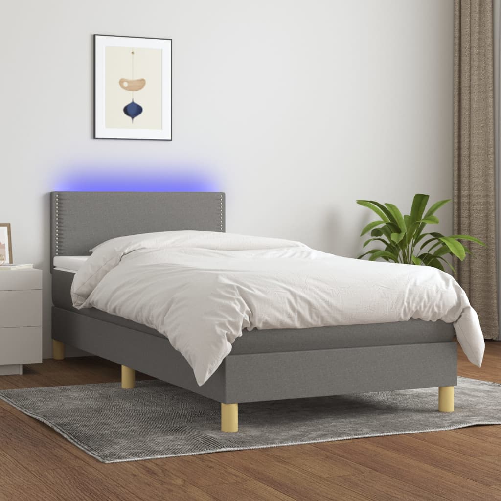 vidaXL Boxspringbett mit Matratze & LED Dunkelgrau 90x190 cm Stoff