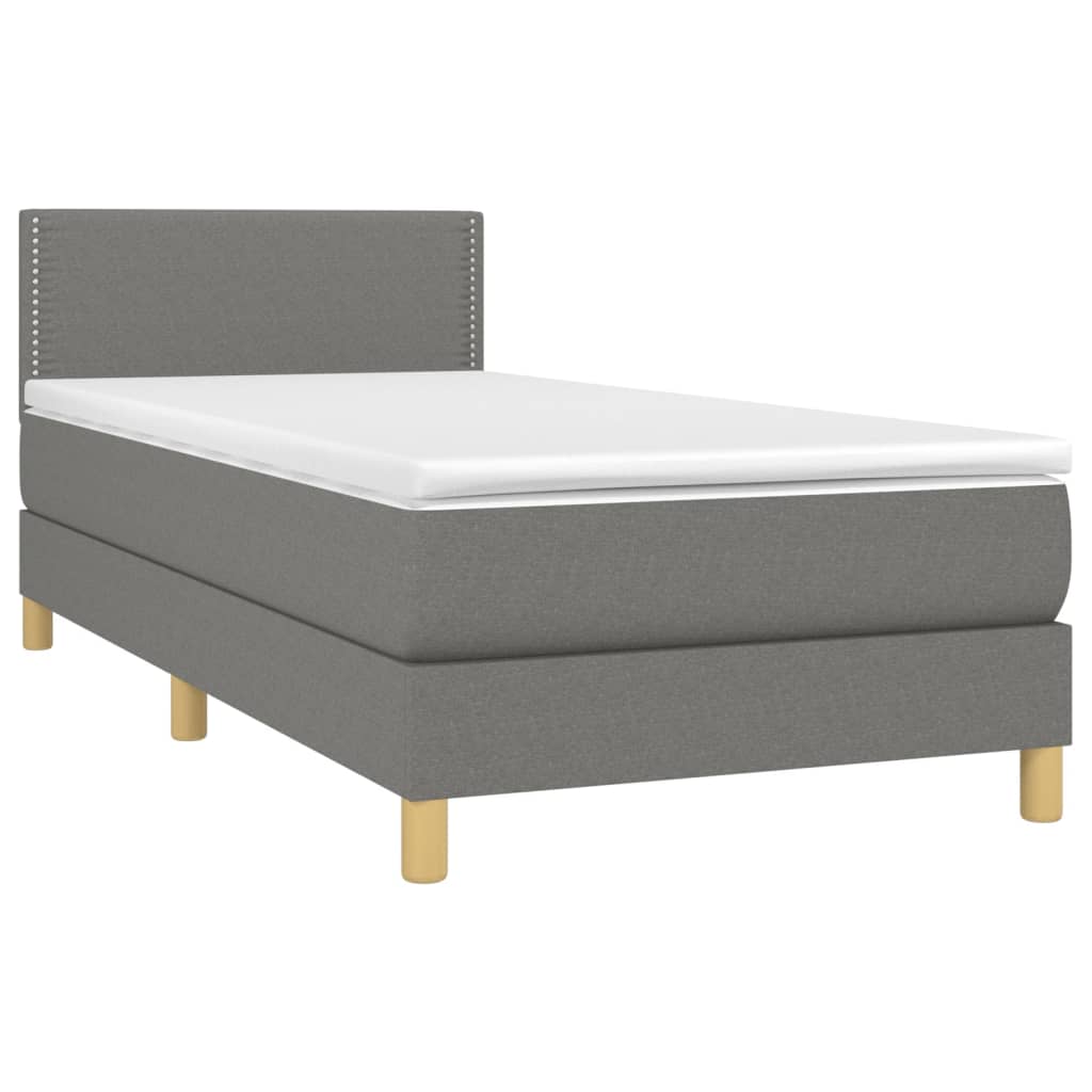 vidaXL Boxspringbett mit Matratze & LED Dunkelgrau 90x190 cm Stoff - Image 3
