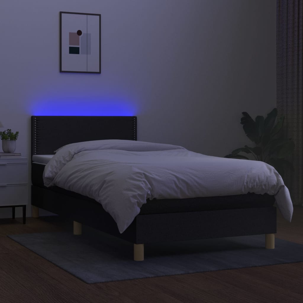 vidaXL Boxspringbett mit Matratze & LED Schwarz 90x200 cm Stoff - Image 4
