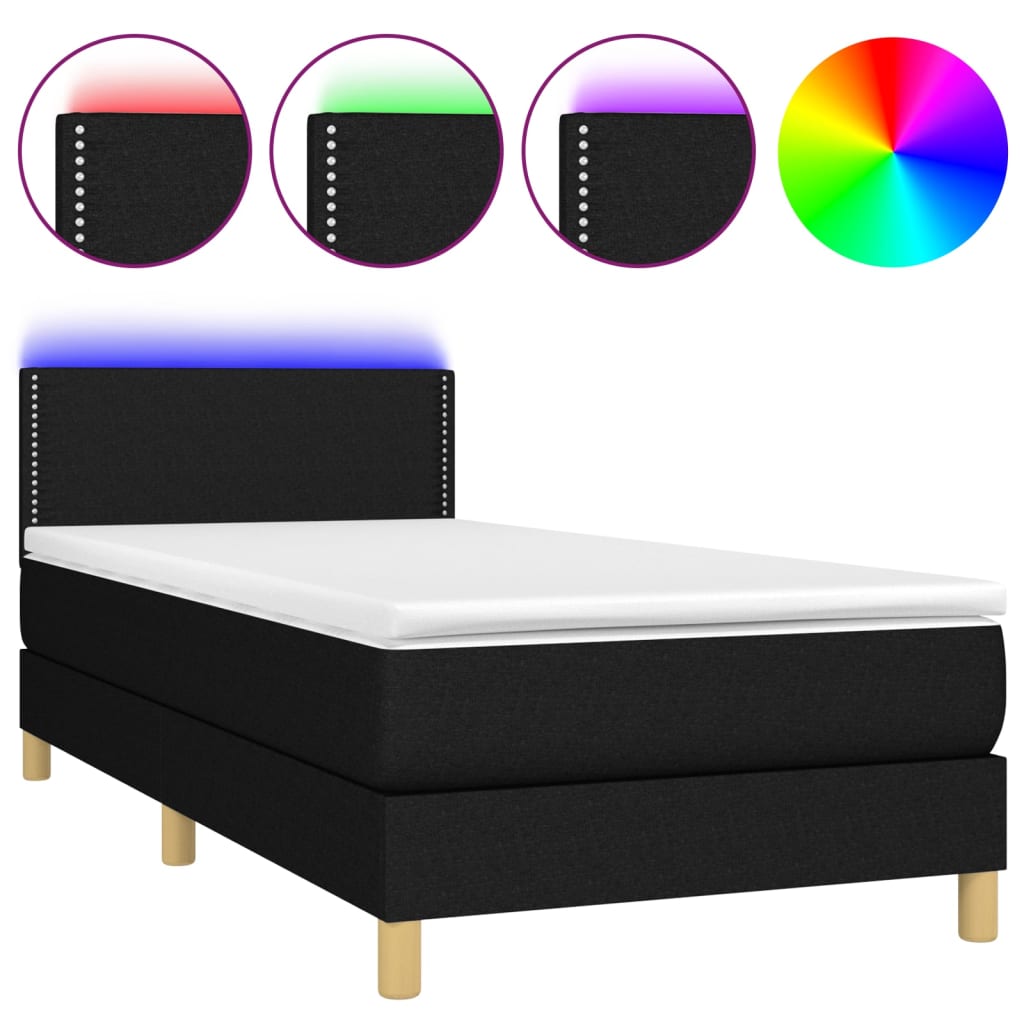 vidaXL Boxspringbett mit Matratze & LED Schwarz 90x200 cm Stoff - Image 2
