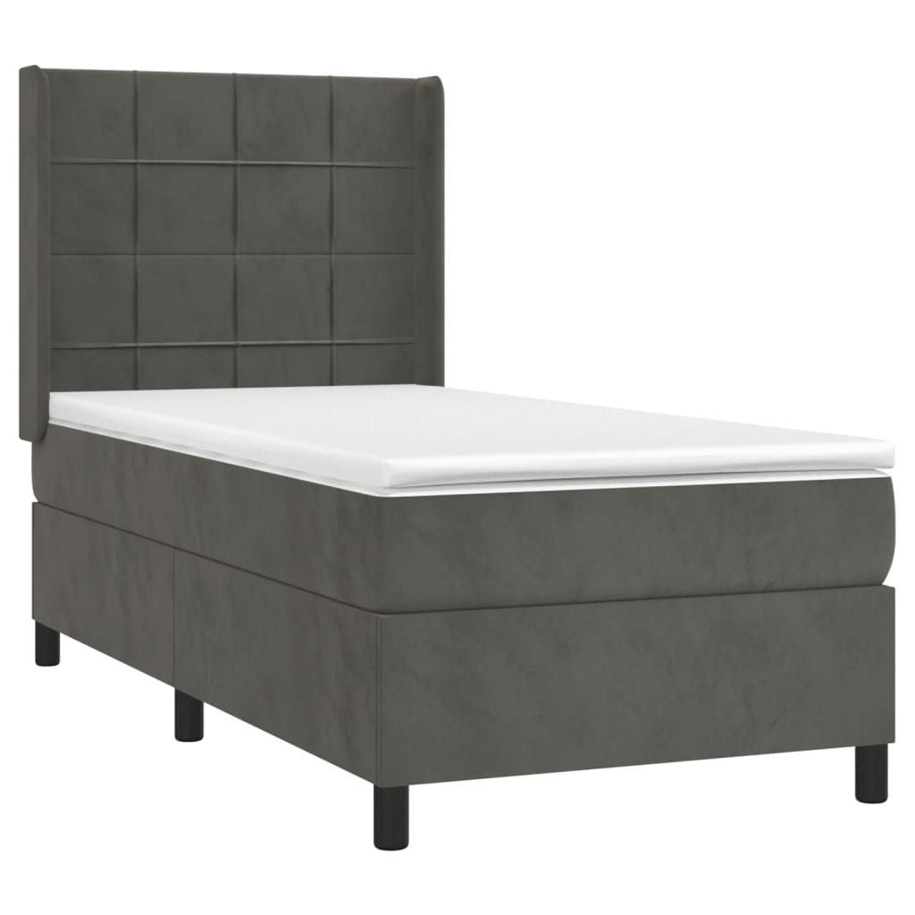 vidaXL Boxspringbett mit Matratze Dunkelgrau 80x200 cm Samt - Image 3