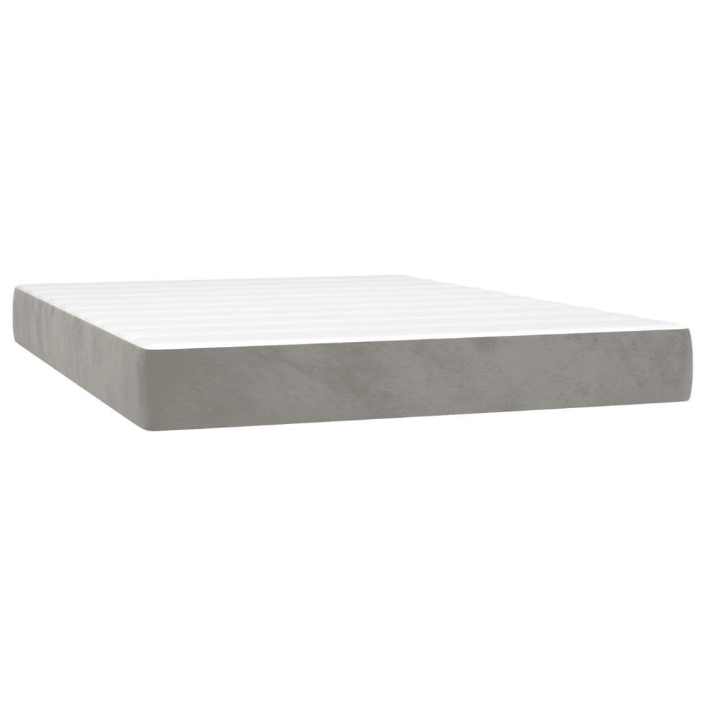 vidaXL Boxspringbett mit Matratze Hellgrau 140x200 cm Samt - Image 5