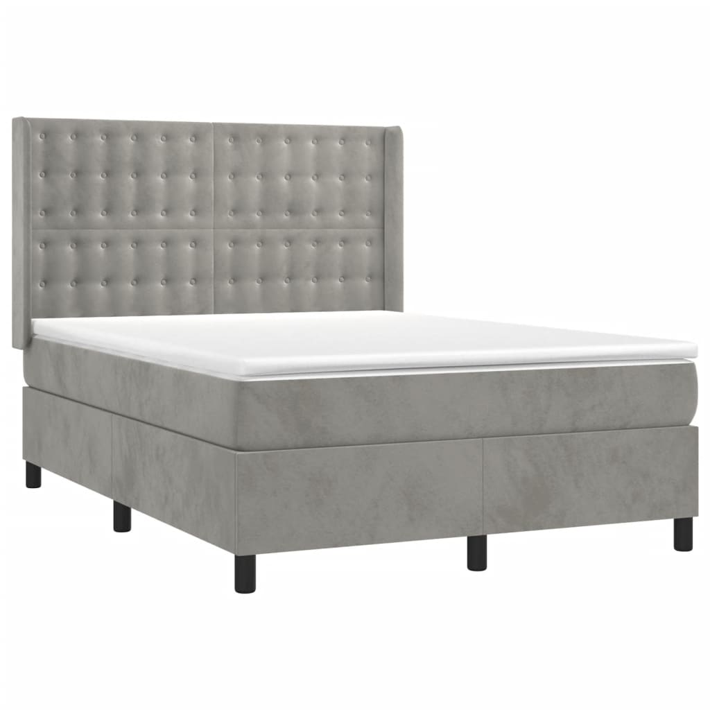 vidaXL Boxspringbett mit Matratze Hellgrau 140x200 cm Samt - Image 3