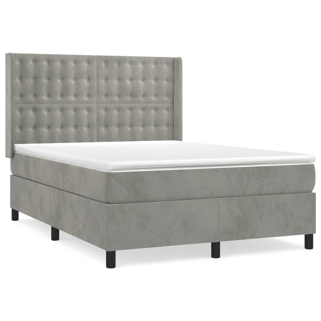 vidaXL Boxspringbett mit Matratze Hellgrau 140x200 cm Samt - Image 2