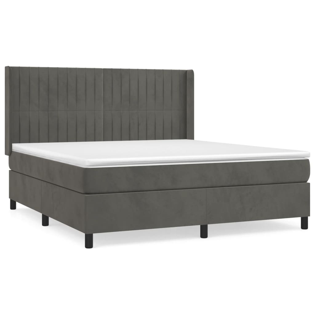 vidaXL Boxspringbett mit Matratze Dunkelgrau 180x200 cm Samt - Image 2
