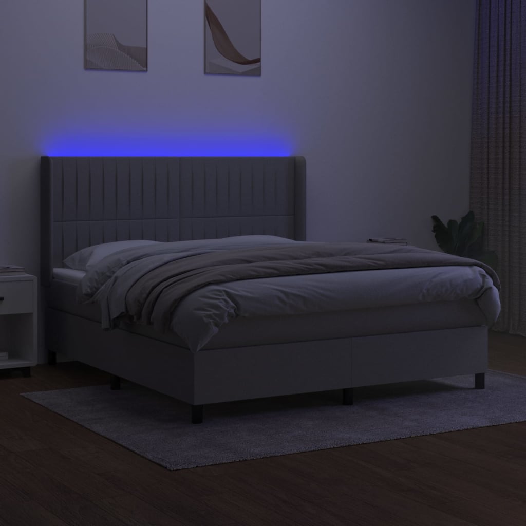 vidaXL Boxspringbett mit Matratze & LED Hellgrau 180x200 cm Stoff - Image 3