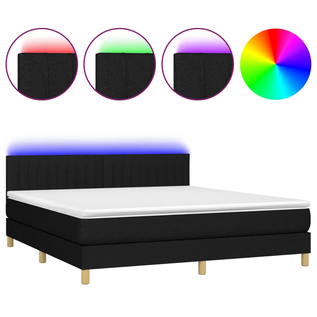 vidaXL Boxspringbett mit Matratze & LED Schwarz 180x200 cm Stoff - Image 2
