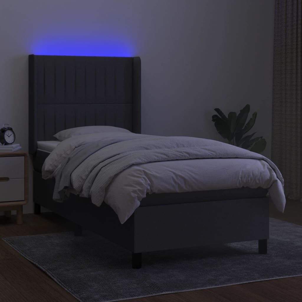 vidaXL Boxspringbett mit Matratze & LED Dunkelgrau 90x190 cm Stoff - Image 3
