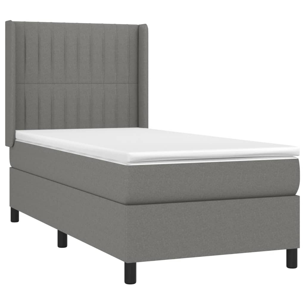 vidaXL Boxspringbett mit Matratze & LED Dunkelgrau 90x190 cm Stoff - Image 4