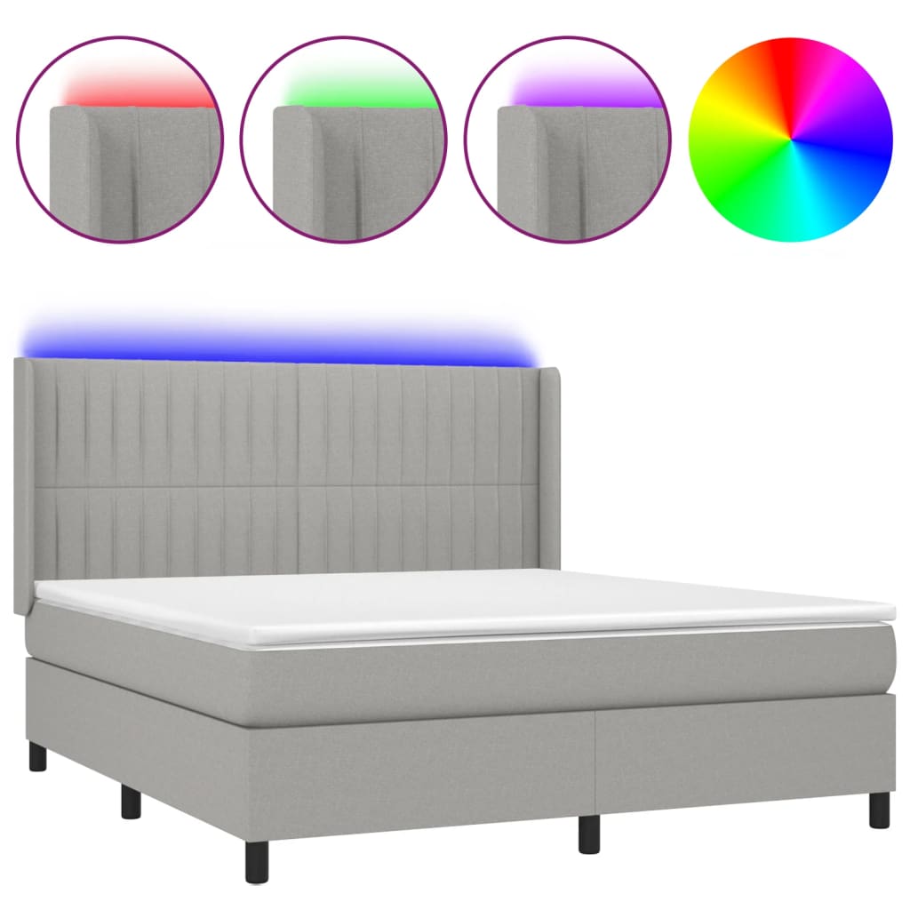 vidaXL Boxspringbett mit Matratze & LED Hellgrau 180x200 cm Stoff - Image 2