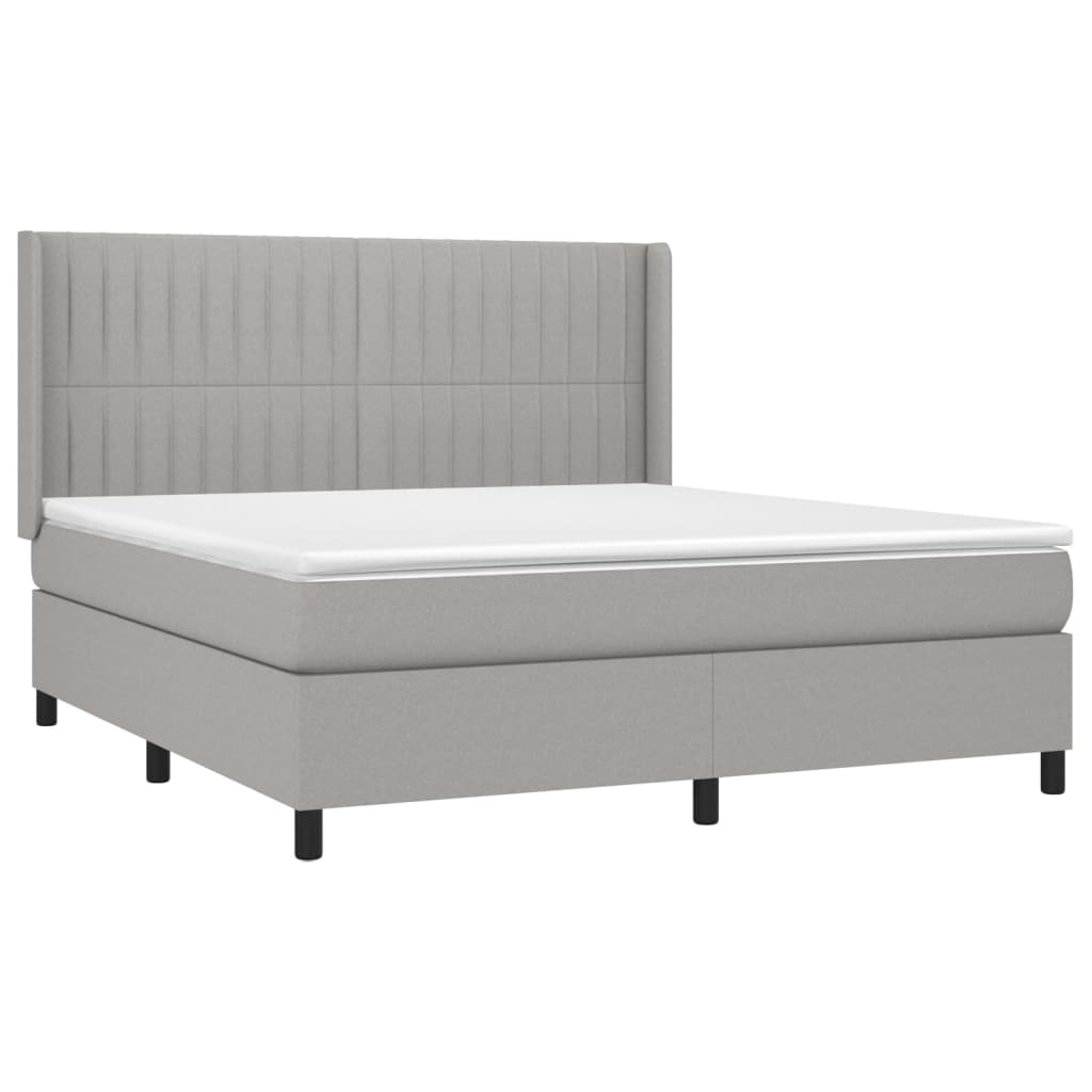 vidaXL Boxspringbett mit Matratze & LED Hellgrau 180x200 cm Stoff - Image 4