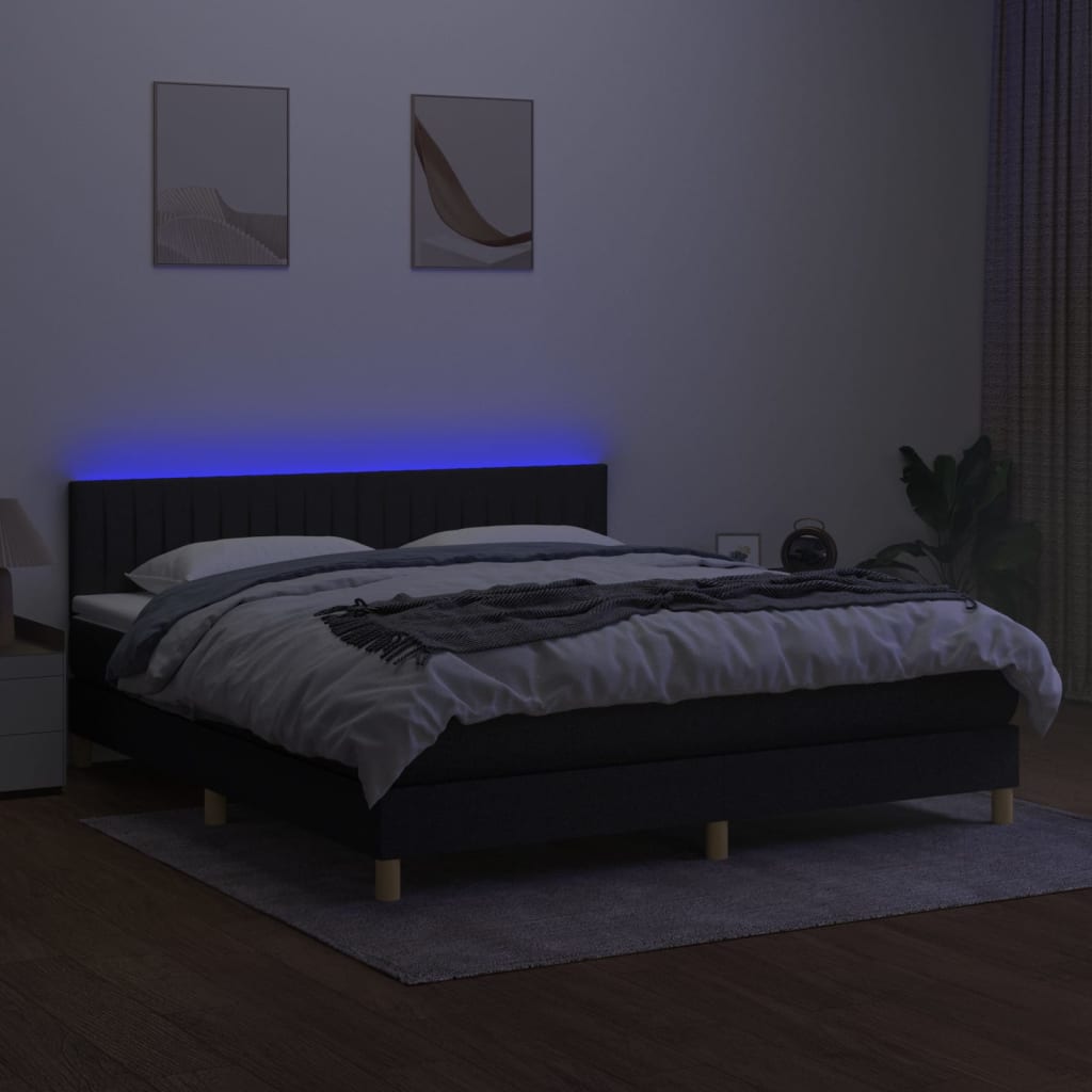 vidaXL Boxspringbett mit Matratze & LED Schwarz 180x200 cm Stoff - Image 3