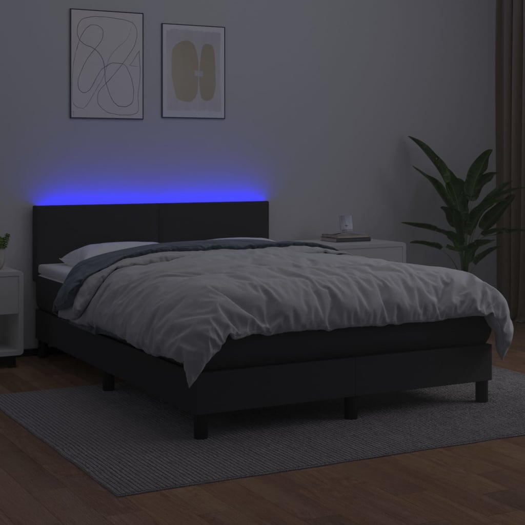 vidaXL Boxspringbett mit Matratze & LED Schwarz 140x200 cm Kunstleder - Image 4