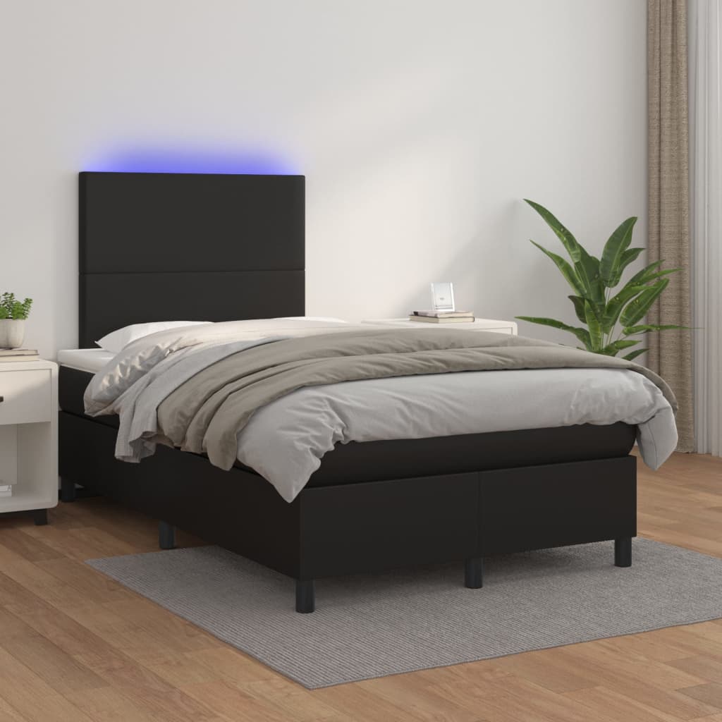 vidaXL Boxspringbett mit Matratze & LED Schwarz 120x200 cm Kunstleder