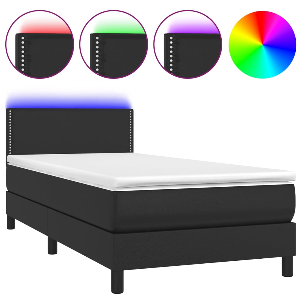 vidaXL Boxspringbett mit Matratze & LED Schwarz 90x190 cm Kunstleder - Image 2