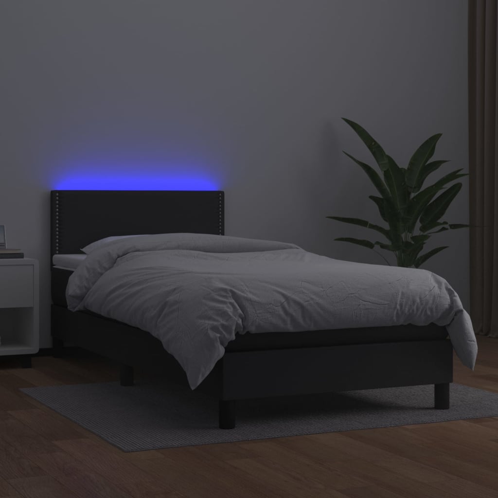 vidaXL Boxspringbett mit Matratze & LED Schwarz 90x190 cm Kunstleder - Image 4