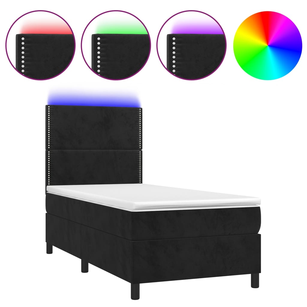 vidaXL Boxspringbett mit Matratze & LED Schwarz 80x200 cm Samt - Image 2