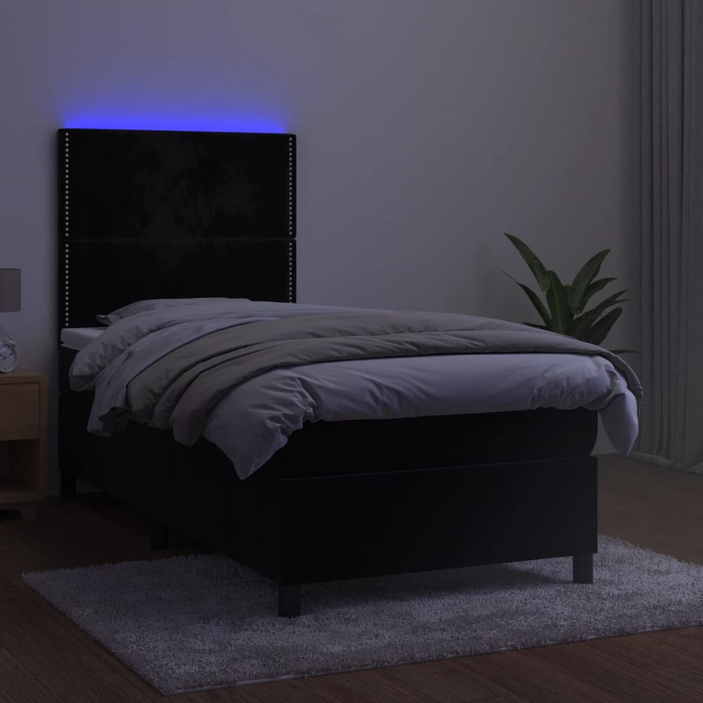 vidaXL Boxspringbett mit Matratze & LED Schwarz 80x200 cm Samt - Image 4
