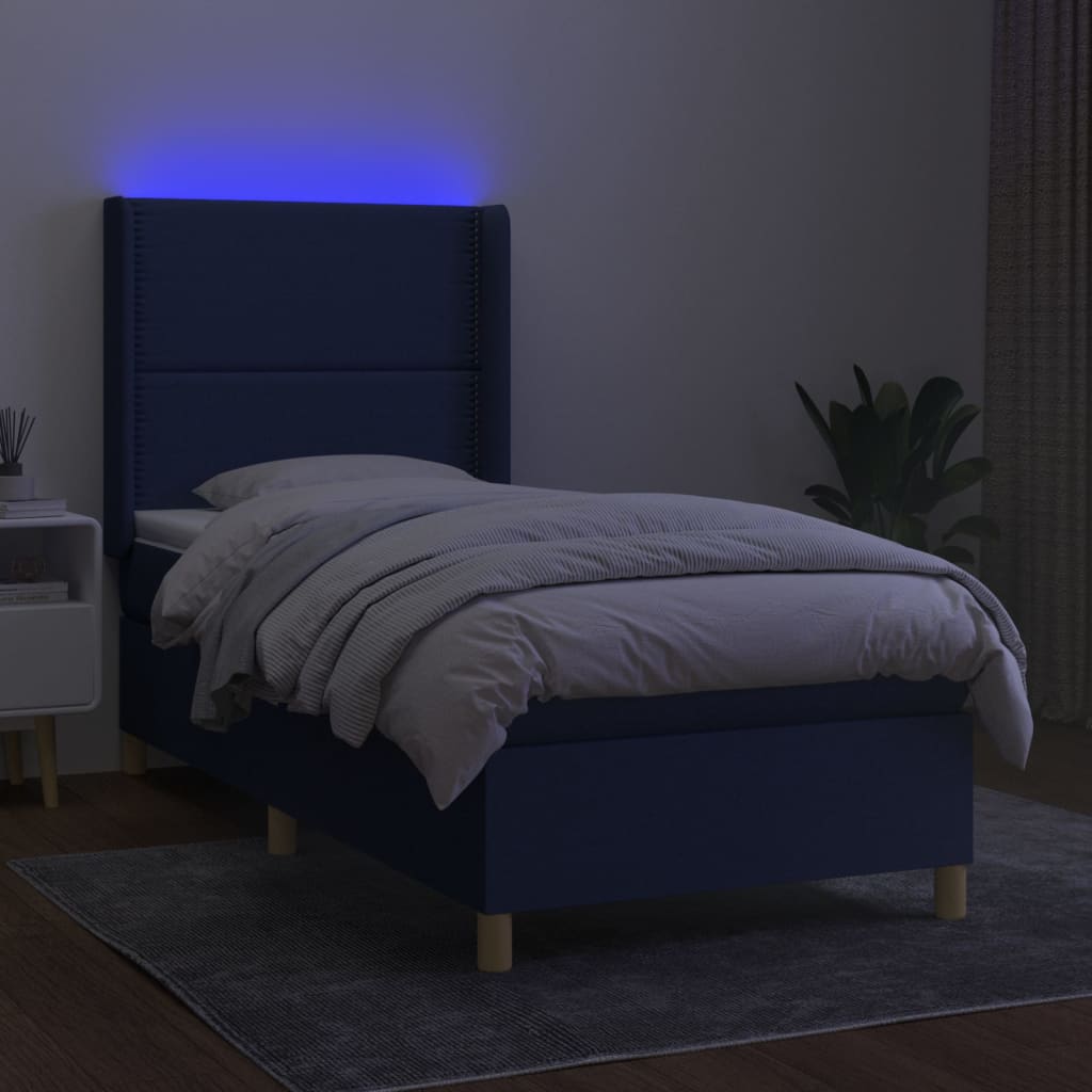 vidaXL Boxspringbett mit Matratze & LED Blau 90x200 cm Stoff - Image 3