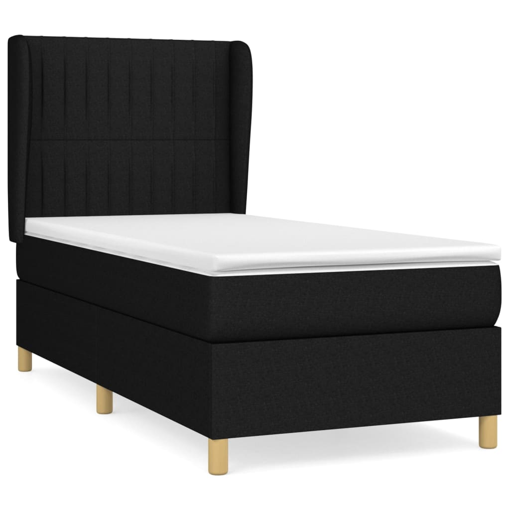 vidaXL Boxspringbett mit Matratze Schwarz 90x190 cm Stoff - Image 2