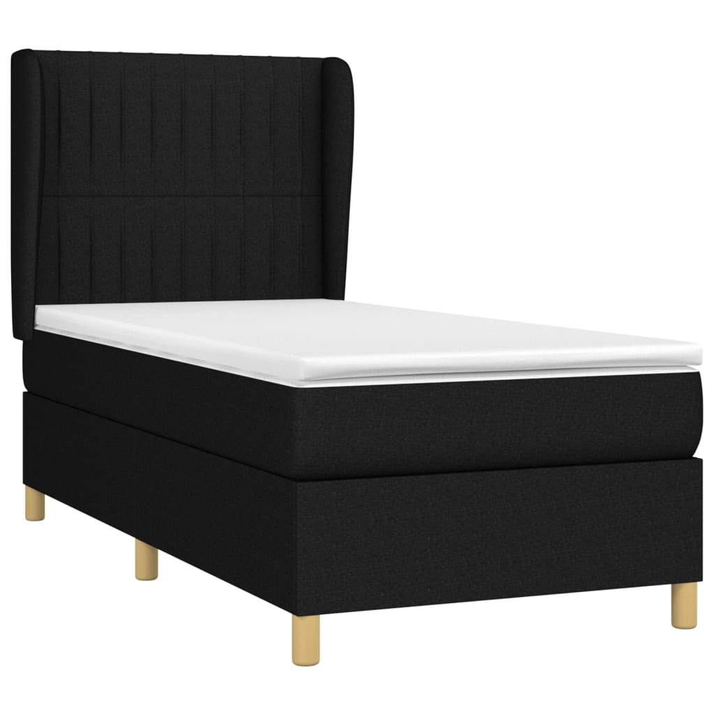 vidaXL Boxspringbett mit Matratze Schwarz 90x190 cm Stoff - Image 3