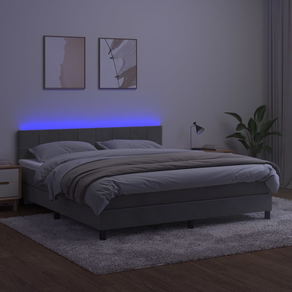vidaXL Boxspringbett mit Matratze & LED Hellgrau 160x200 cm Samt - Image 3