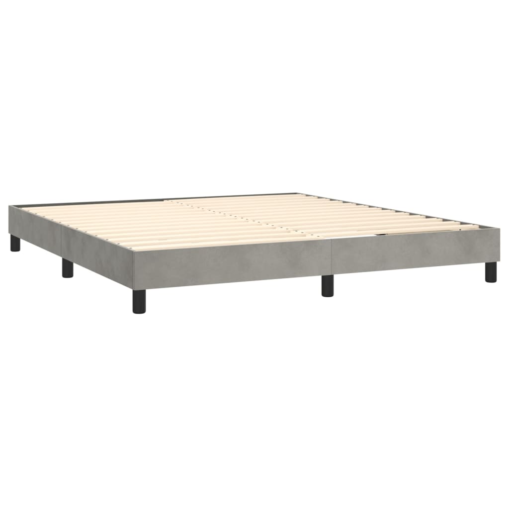 vidaXL Boxspringbett mit Matratze & LED Hellgrau 160x200 cm Samt - Image 5