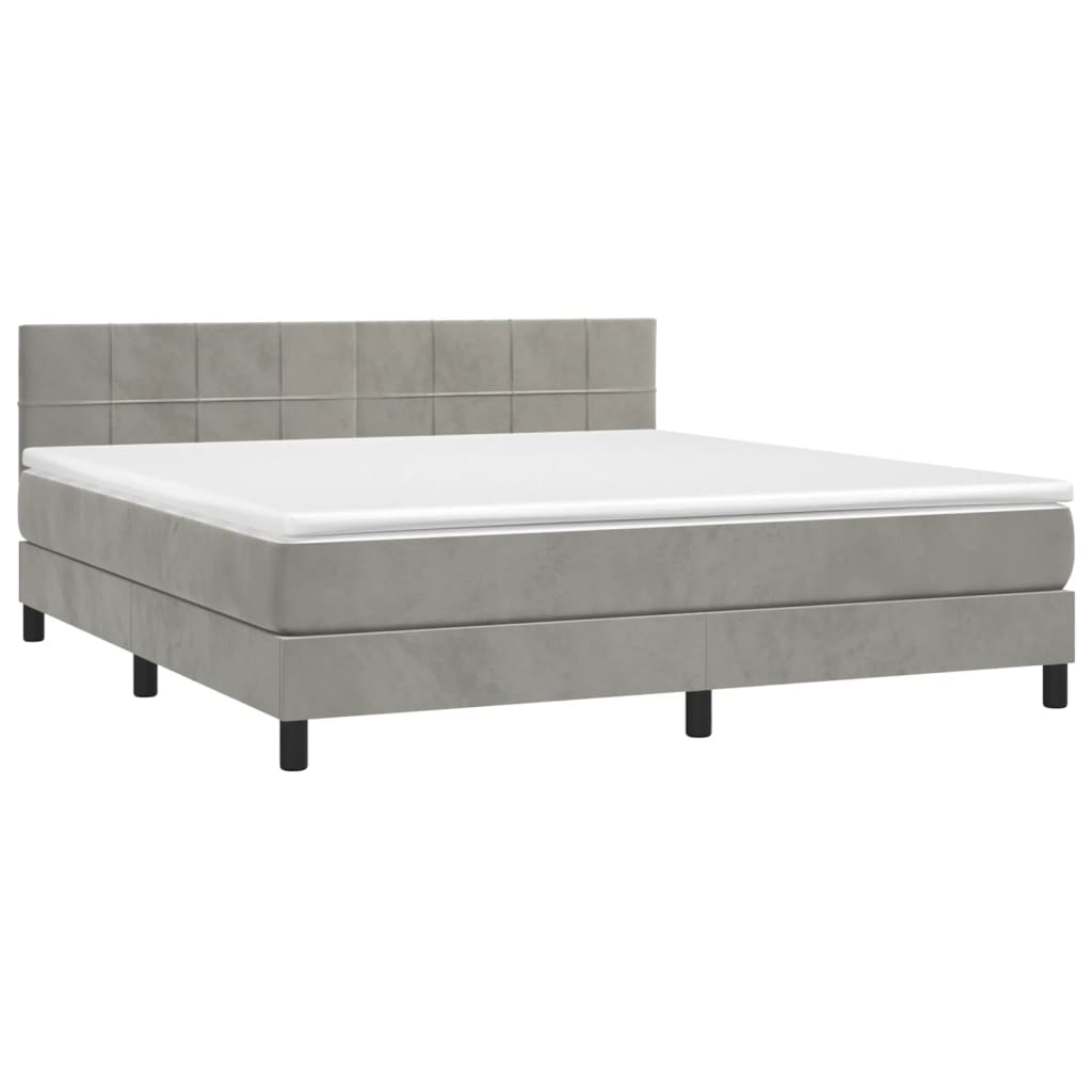 vidaXL Boxspringbett mit Matratze & LED Hellgrau 160x200 cm Samt - Image 4