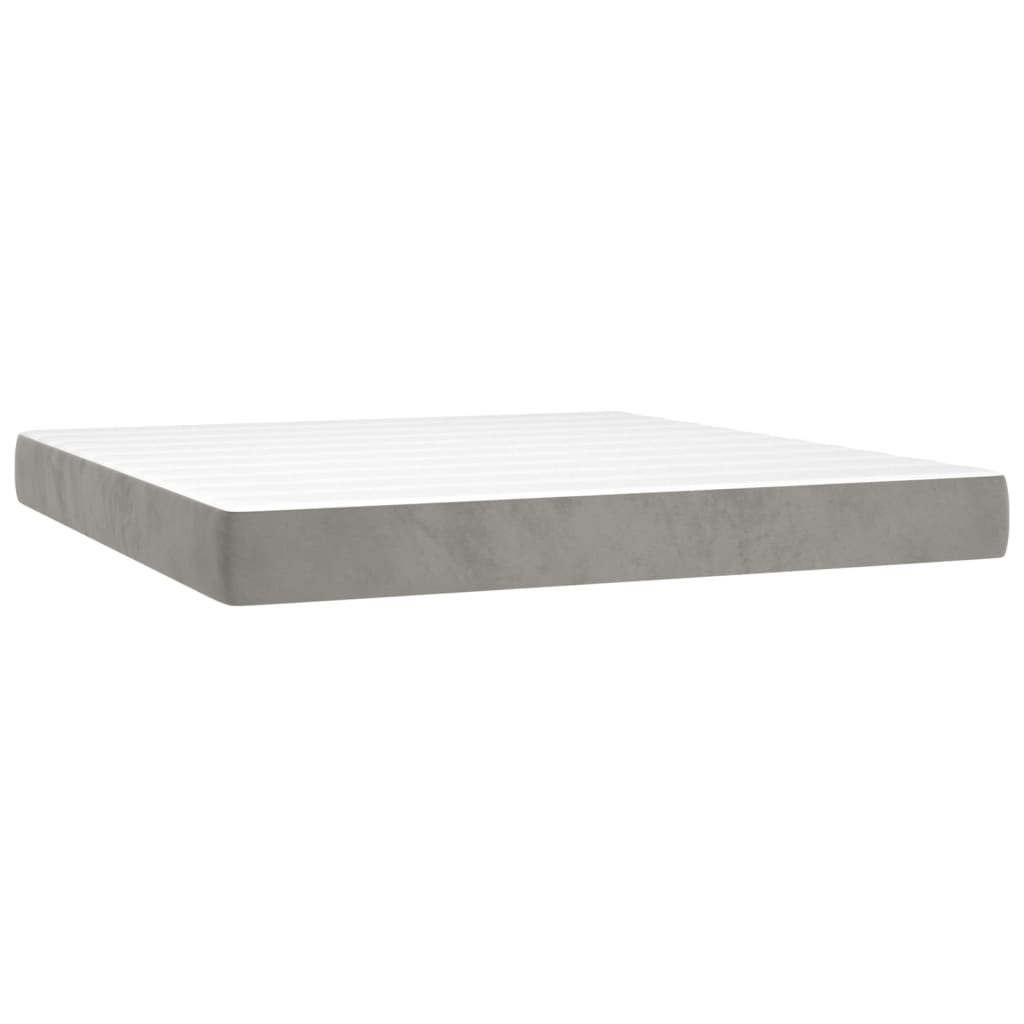vidaXL Boxspringbett mit Matratze & LED Hellgrau 160x200 cm Samt - Image 6