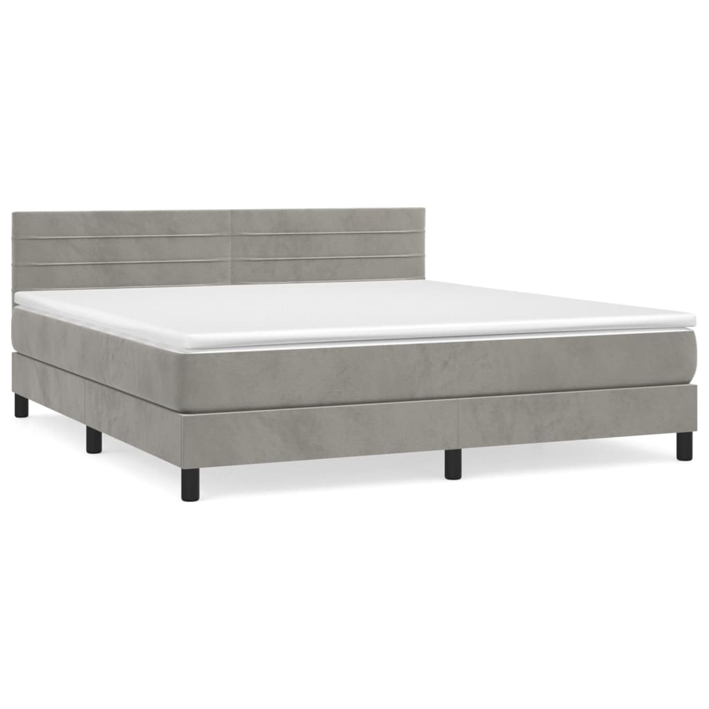 vidaXL Boxspringbett mit Matratze Hellgrau 180x200 cm Samt - Image 2