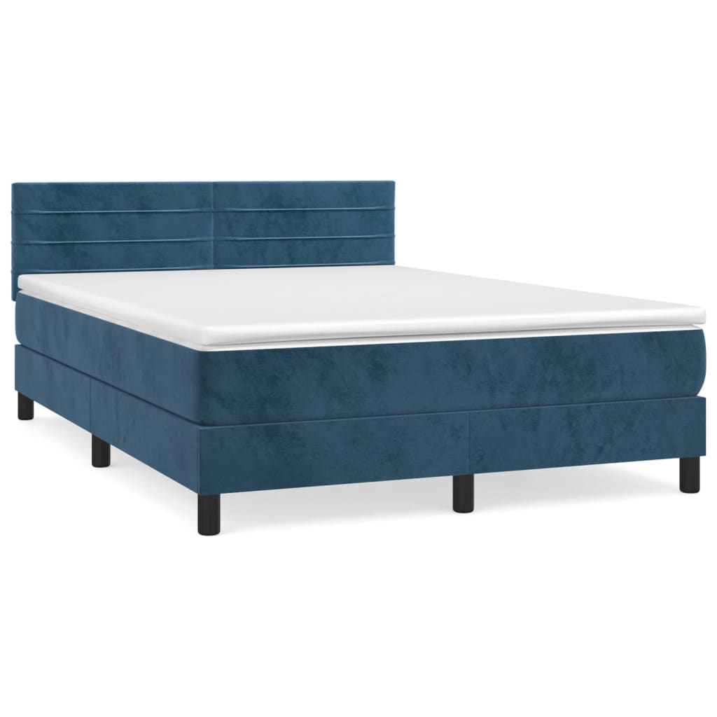 vidaXL Boxspringbett mit Matratze Dunkelblau 140x190 cm Samt - Image 2