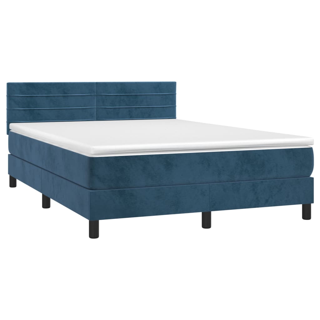 vidaXL Boxspringbett mit Matratze Dunkelblau 140x190 cm Samt - Image 3
