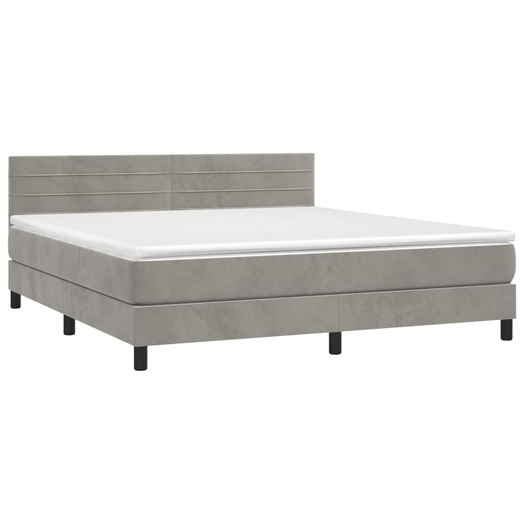 vidaXL Boxspringbett mit Matratze Hellgrau 180x200 cm Samt - Image 3