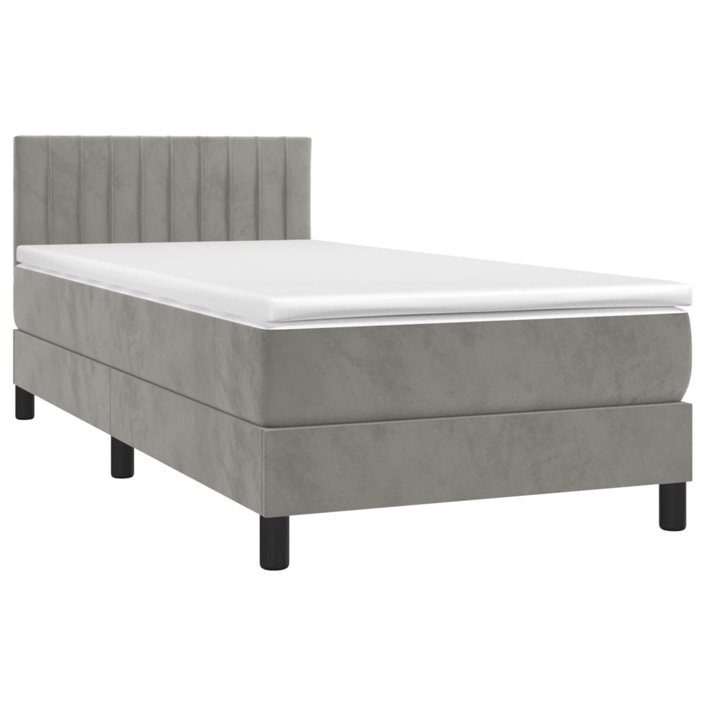 vidaXL Boxspringbett mit Matratze & LED Hellgrau 90x200 cm Samt - Image 3