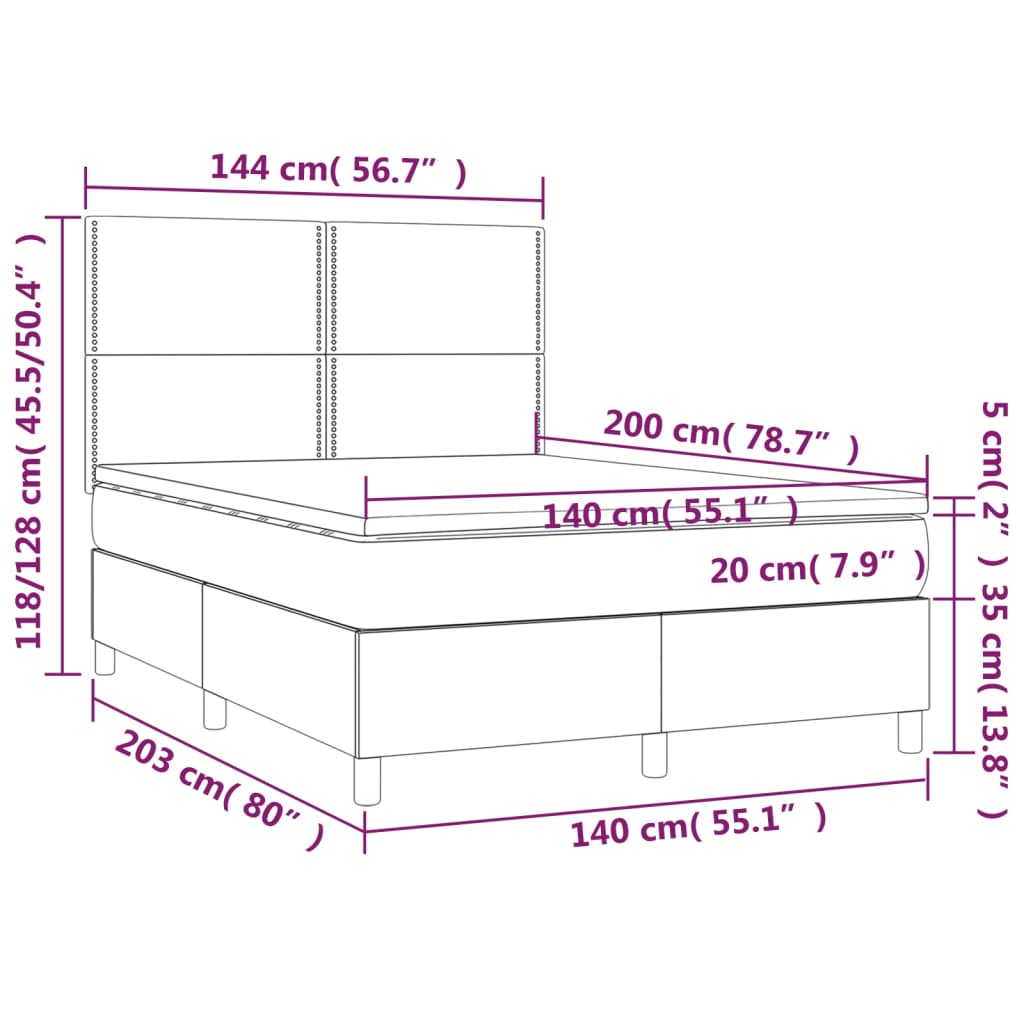 vidaXL Boxspringbett mit Matratze Schwarz 140x200 cm Stoff - Image 6