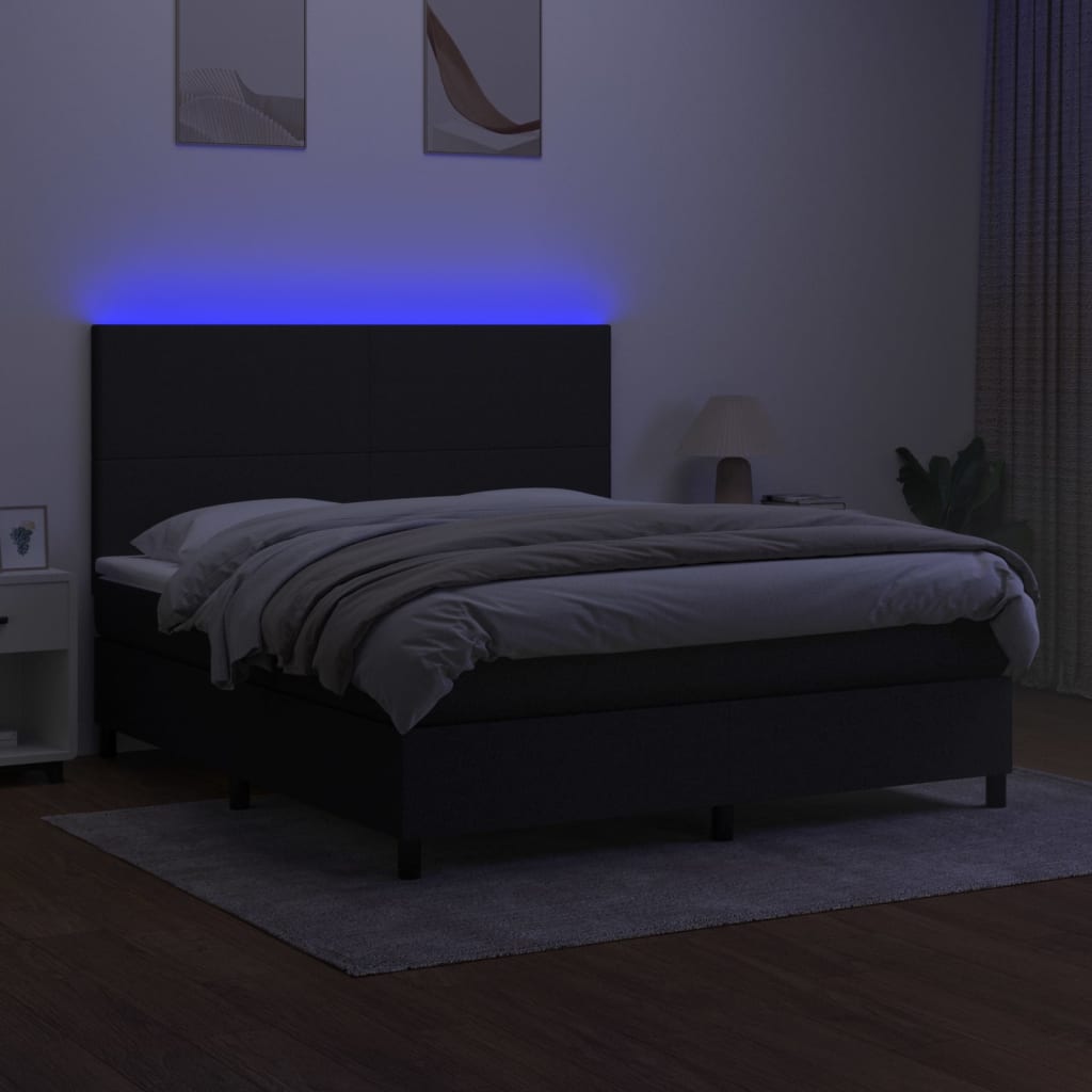 vidaXL Boxspringbett mit Matratze & LED Schwarz 180x200 cm Stoff - Image 4