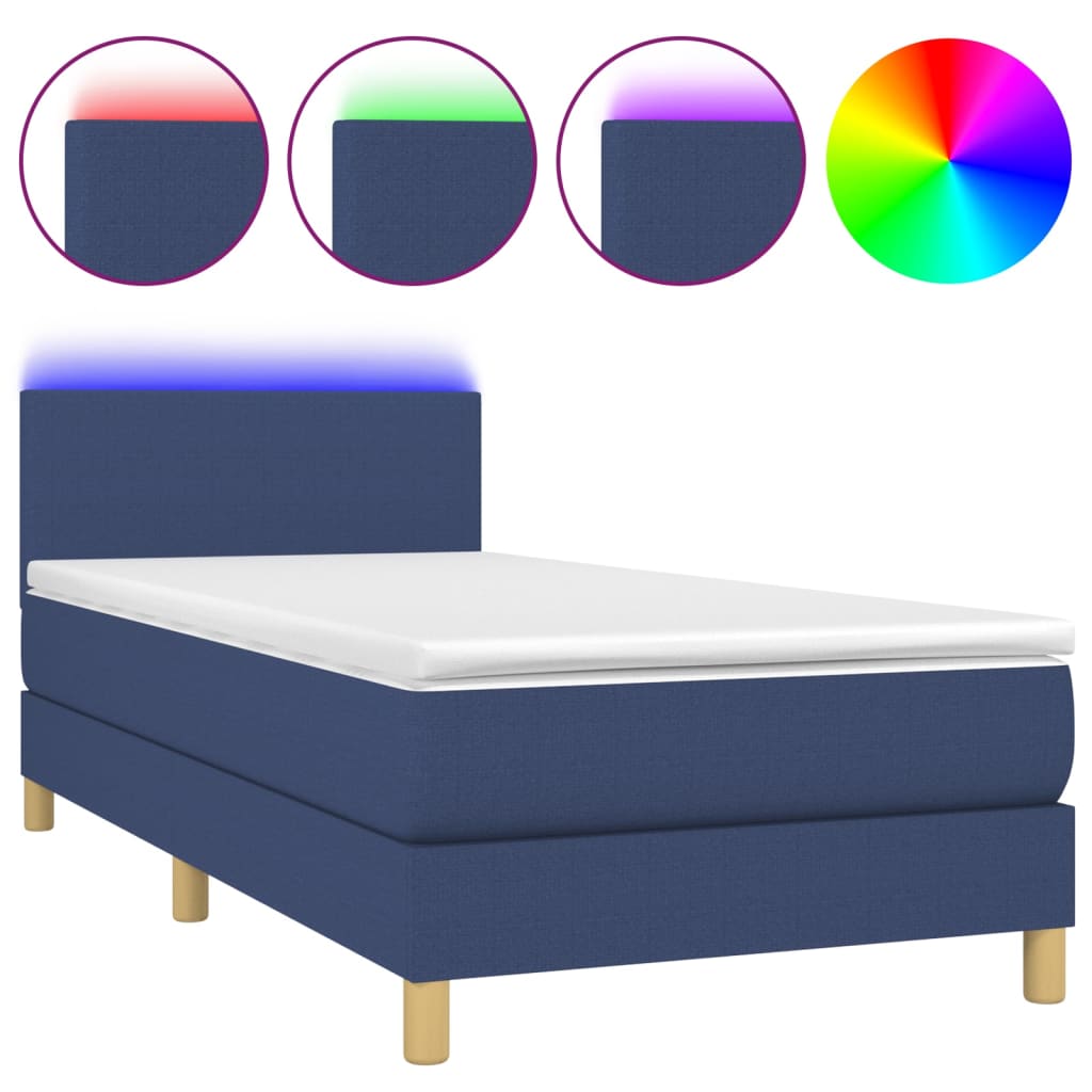 vidaXL Boxspringbett mit Matratze & LED Blau 90x200 cm Stoff - Image 2