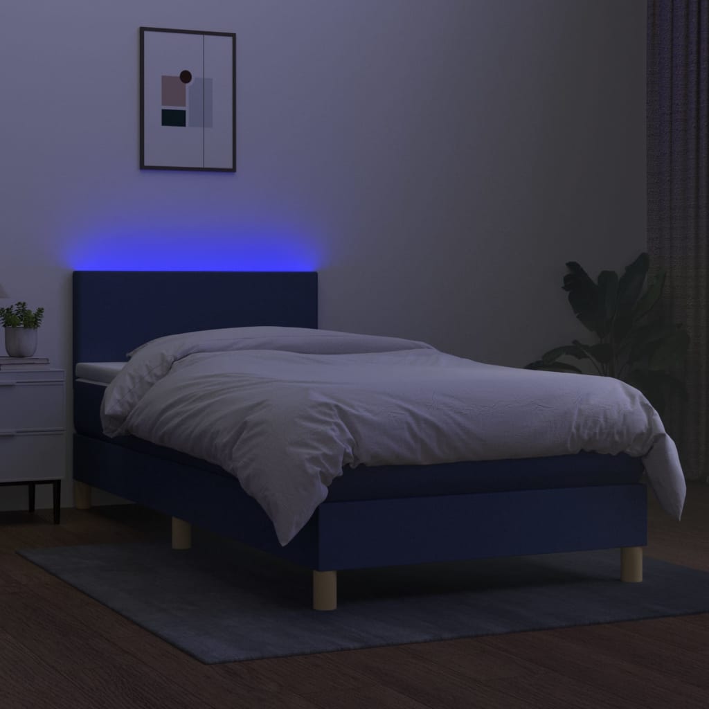 vidaXL Boxspringbett mit Matratze & LED Blau 90x200 cm Stoff - Image 4