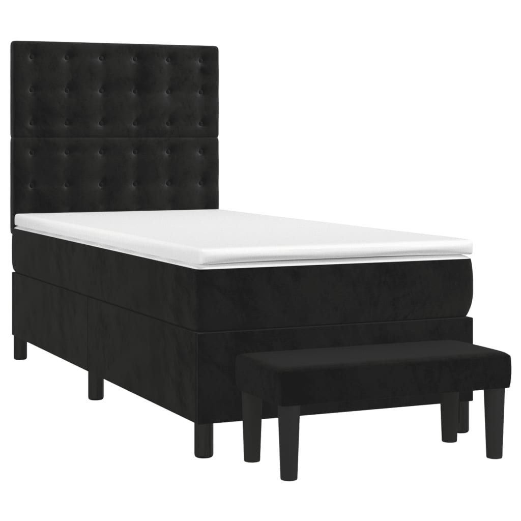 vidaXL Boxspringbett mit Matratze Schwarz 90x190 cm Samt - Image 3