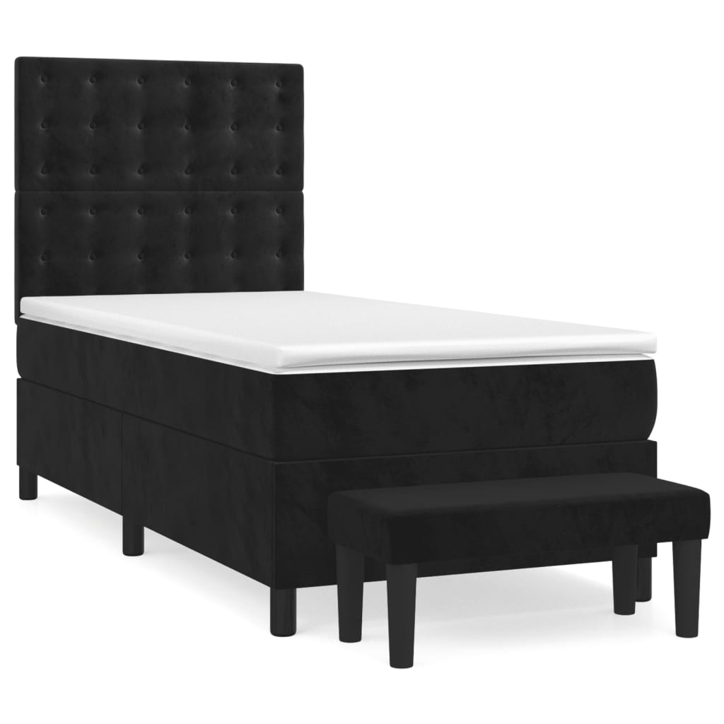vidaXL Boxspringbett mit Matratze Schwarz 90x190 cm Samt - Image 2