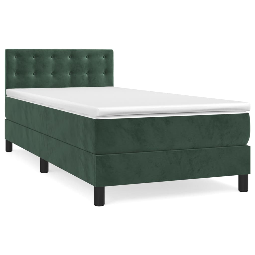 vidaXL Boxspringbett mit Matratze Dunkelgrün 80x200 cm Samt - Image 2